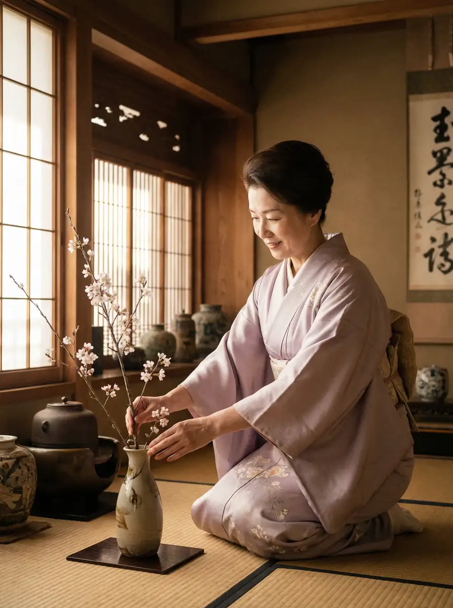 一位优雅的 蜜芽宝贝官网-正版授权|母婴好物免费试用 在和室中插花